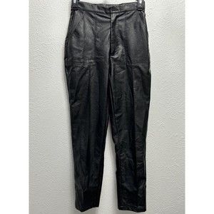 Princess Polly High Waist Faux Leather Straight Pants Women Black Size 0